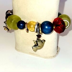 New Bracelet, Boho Funky Chunky Metal & Acrylic Beaded Stretch Charm Sty…